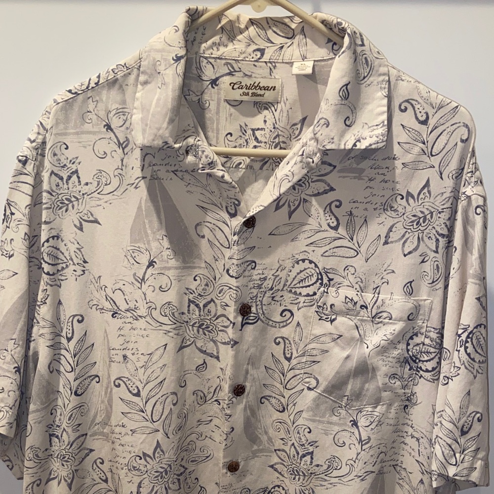 SILK COTTON Hawaiian Casual Bamboo Button Down Shirt Paisley Floral Sailboats